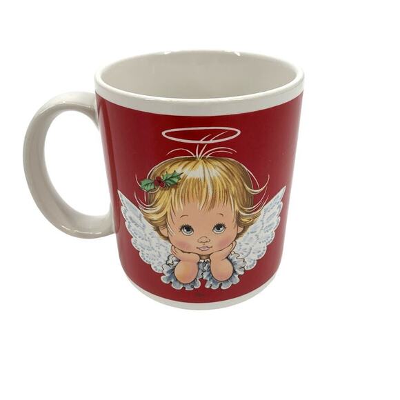 Vintage 1986 Enesco Morehead Ceramic Coffee Mug Christmas Holiday Angel Themed - Picture 1 of 8